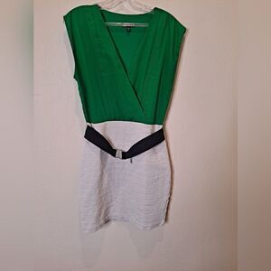 Express Green Beige Bandage Bodycon Vneck Sleeveless Dress Size Medium